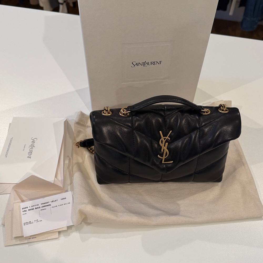 Saint Laurent Toy Puffer Bag in Quilted Lambskin, Noir, NWT